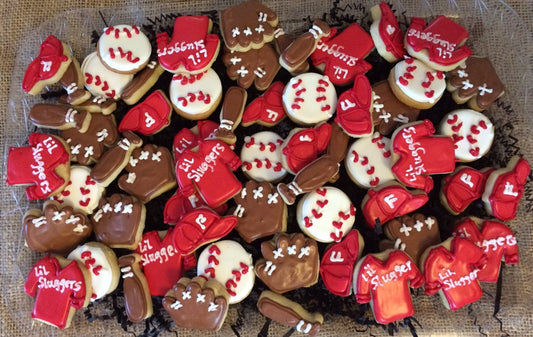 5 dozen mini baseball themed cookies for tray or cupcake toppers