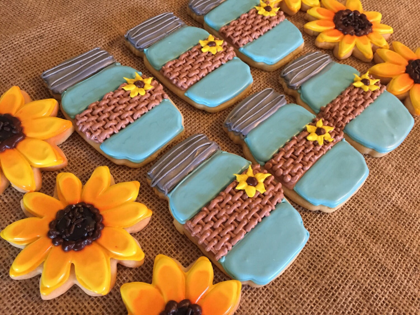 Rustic Burlap Mason Jars and Sunflower Sugar Cookies Large Party Favors