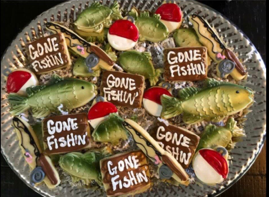Gone Fishing Bass Cookies, Birthday, Fathers Day, Retirement Gift