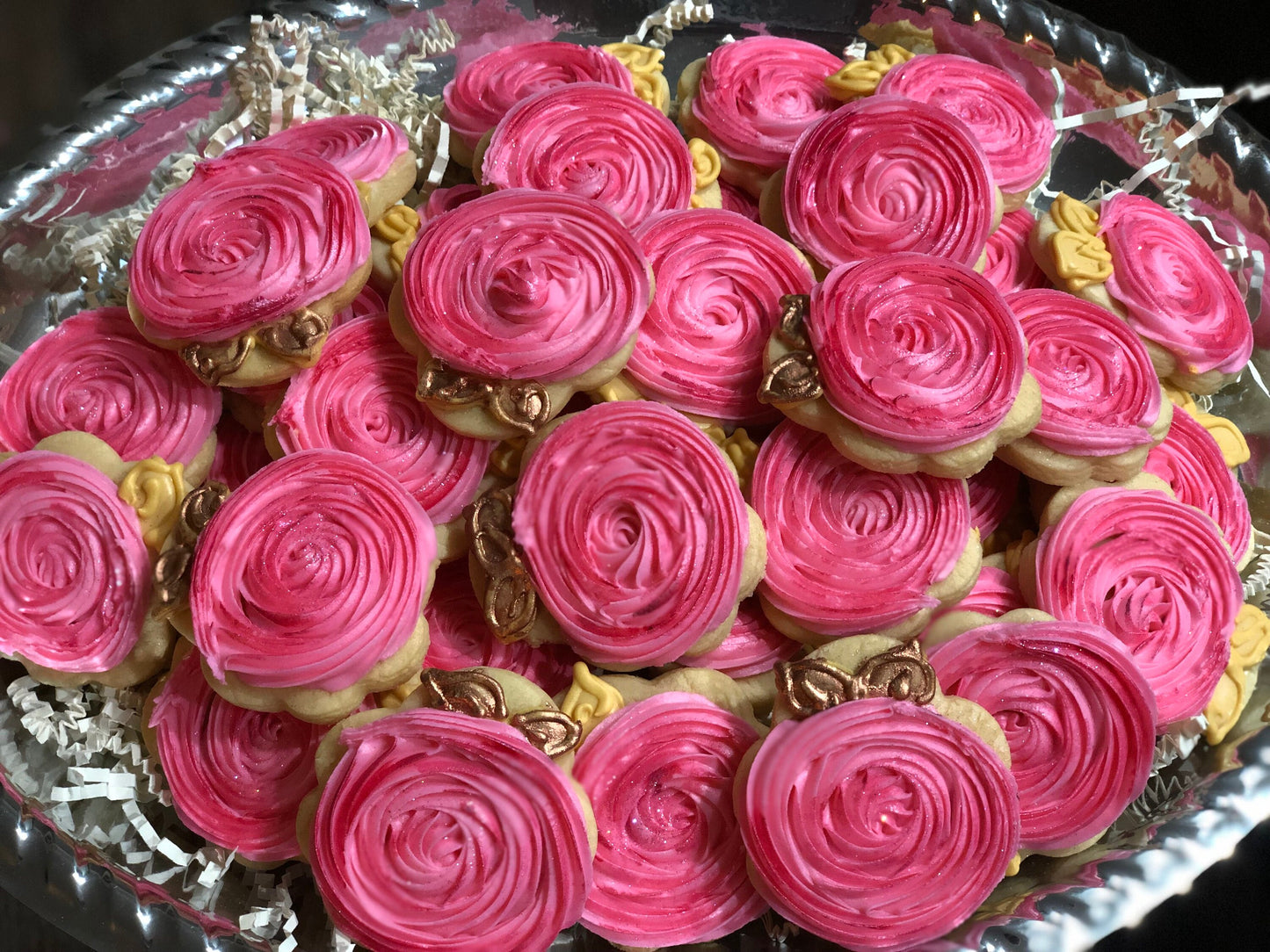Roses with Gold leaves Sugar Cookies for a Tray