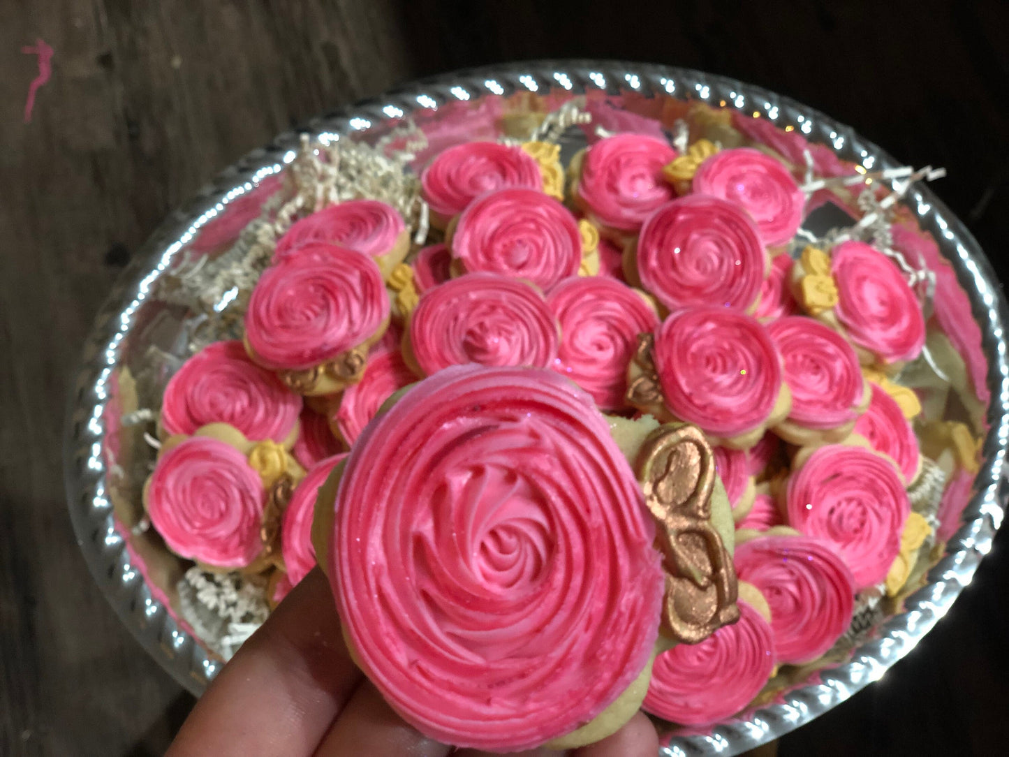 Roses with Gold leaves Sugar Cookies for a Tray