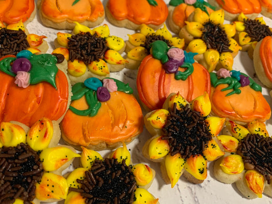 Fall Pumpkins and Sunflower Sugar Cookies