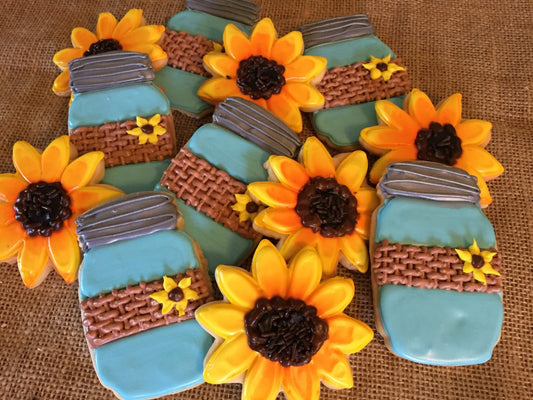 Rustic Burlap Mason Jars and Sunflower Sugar Cookies Large Party Favors