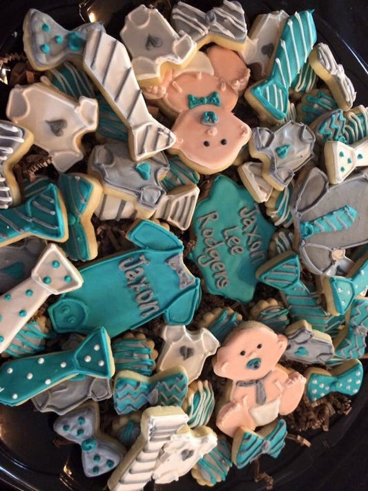 Little man babys shower or birthday sugar cookies for a tray