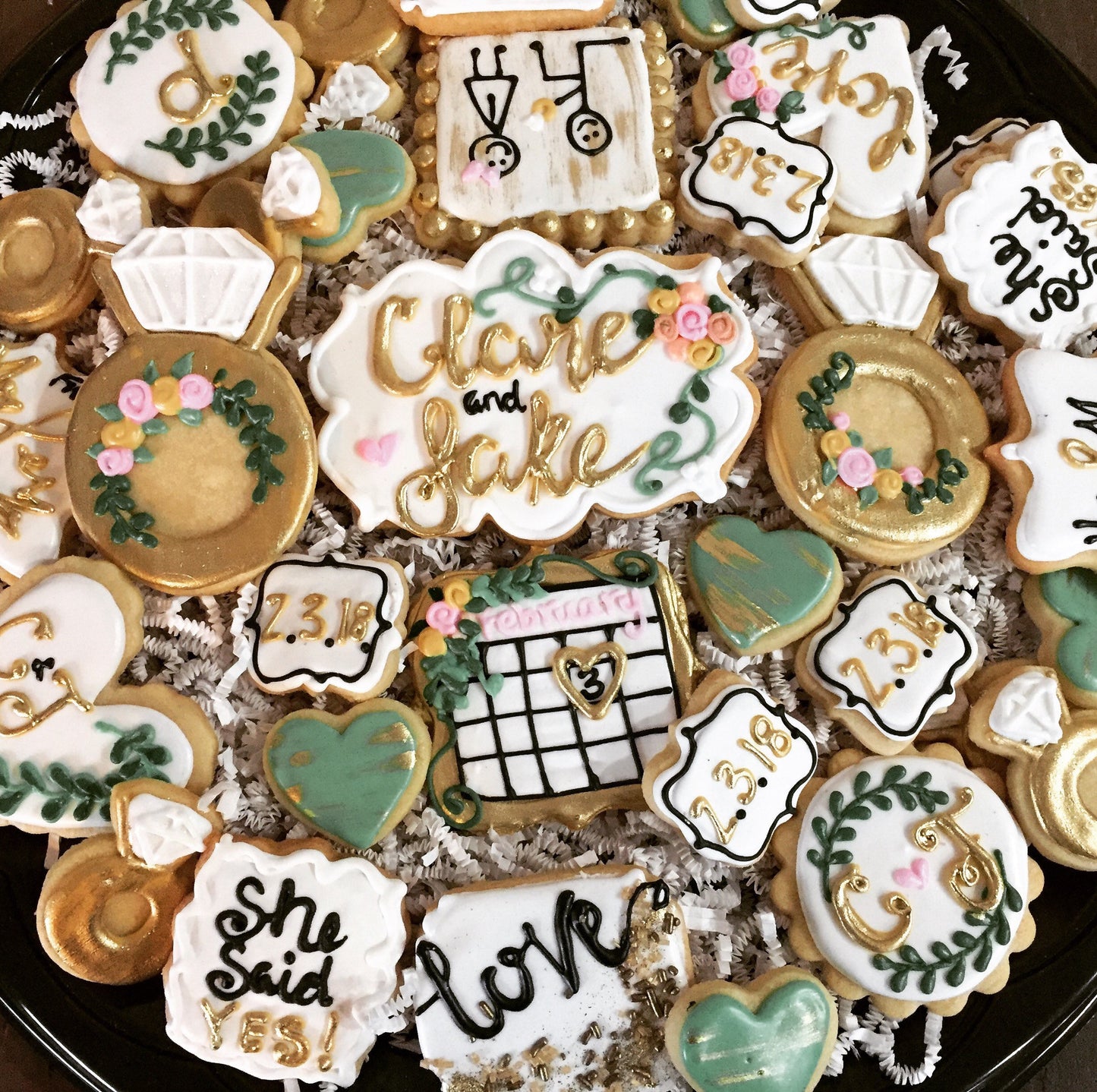 Gold Wedding Cookies Engagment Cookies - Wedding shower food