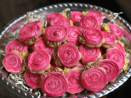 Roses with Gold leaves Sugar Cookies for a Tray