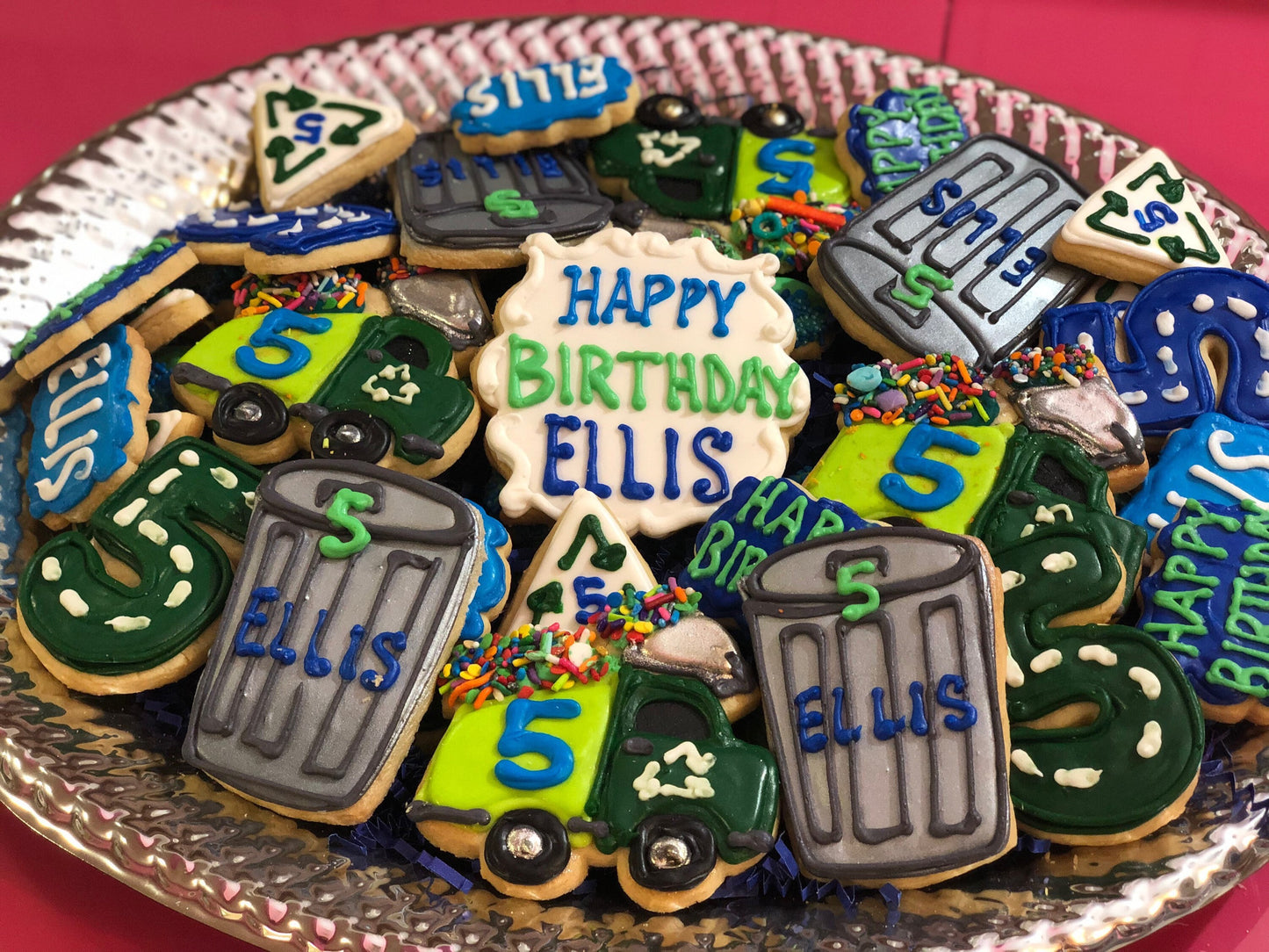 Trash Truck Garbage Truck birthday Cookies for a Tray