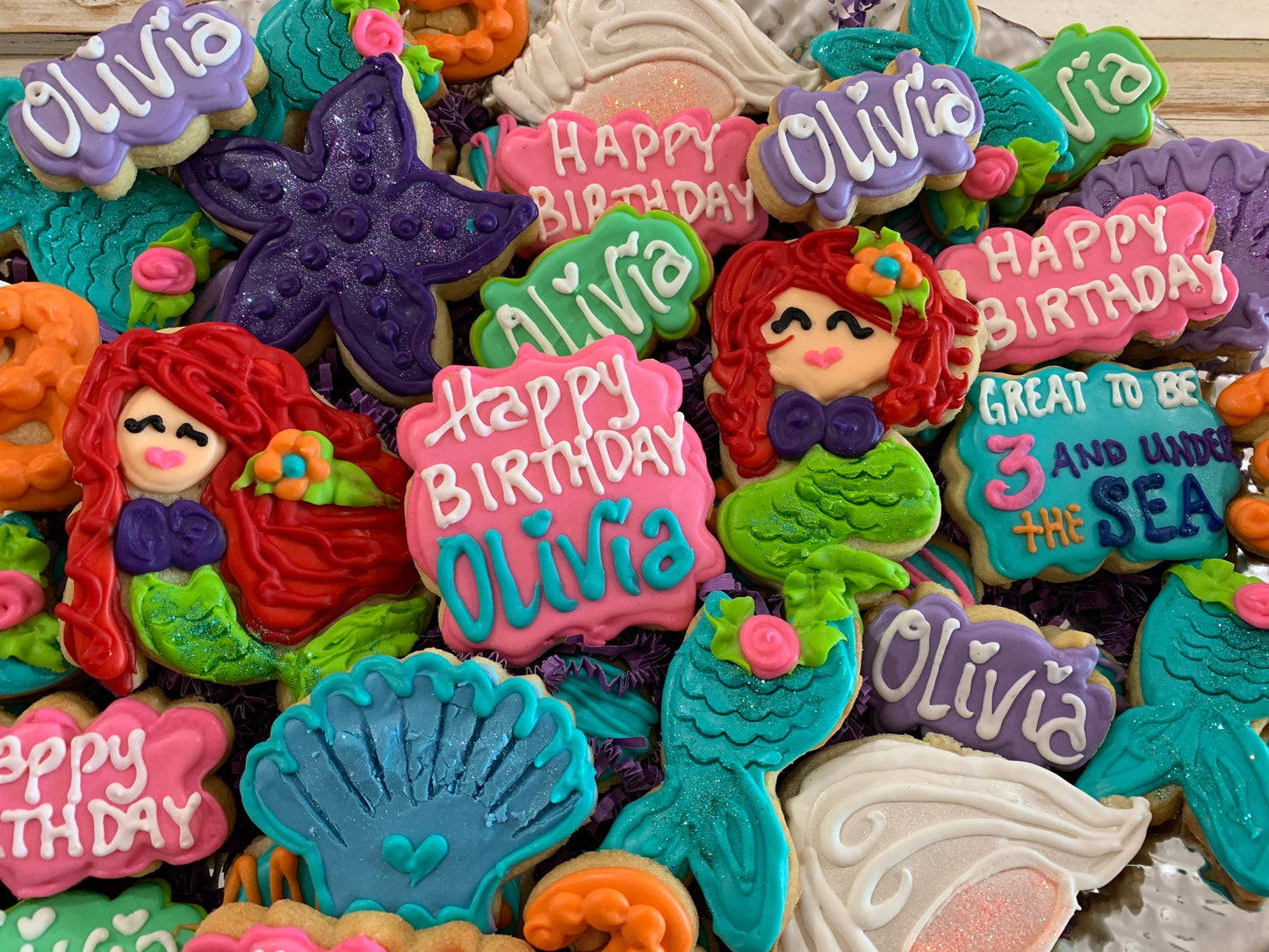 Mermaid sugar cookie birthday party tray