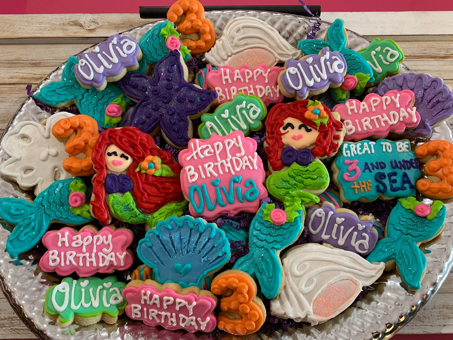 Mermaid sugar cookie birthday party tray