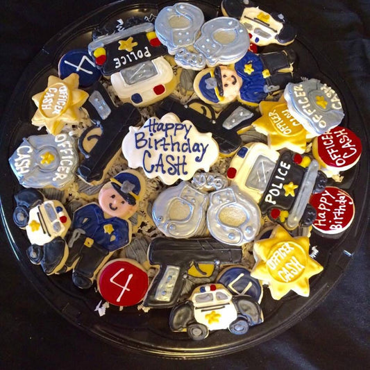 Police themed Birthday Cookies for a Tray ~ 53 cookies total